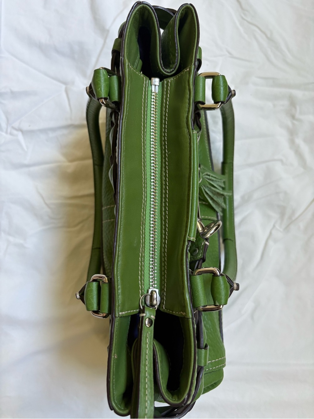 Coach Hamptons Green Pebbled Leather Braided Tassel Satchel F13084 - Picture 11 of 11